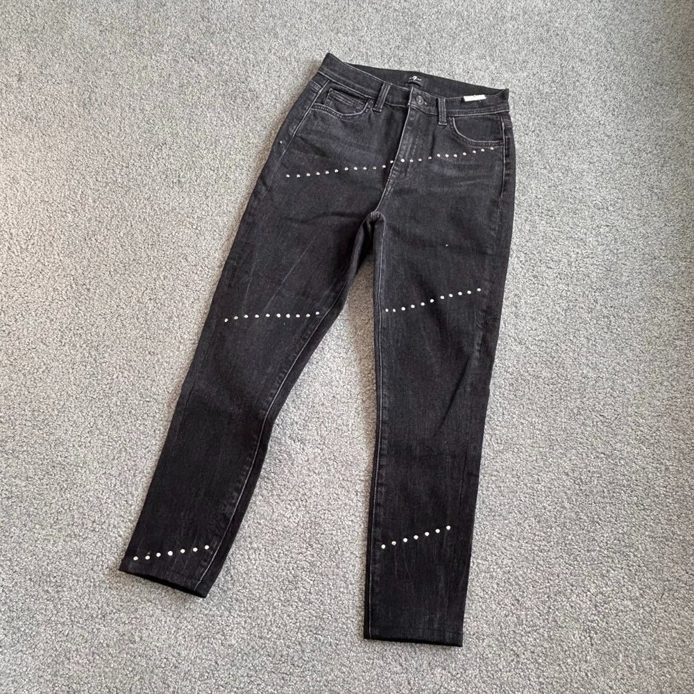 7 for All Mankind High Waist Ankle Skinny Jeans in Black NWOT US 25   - 1B854